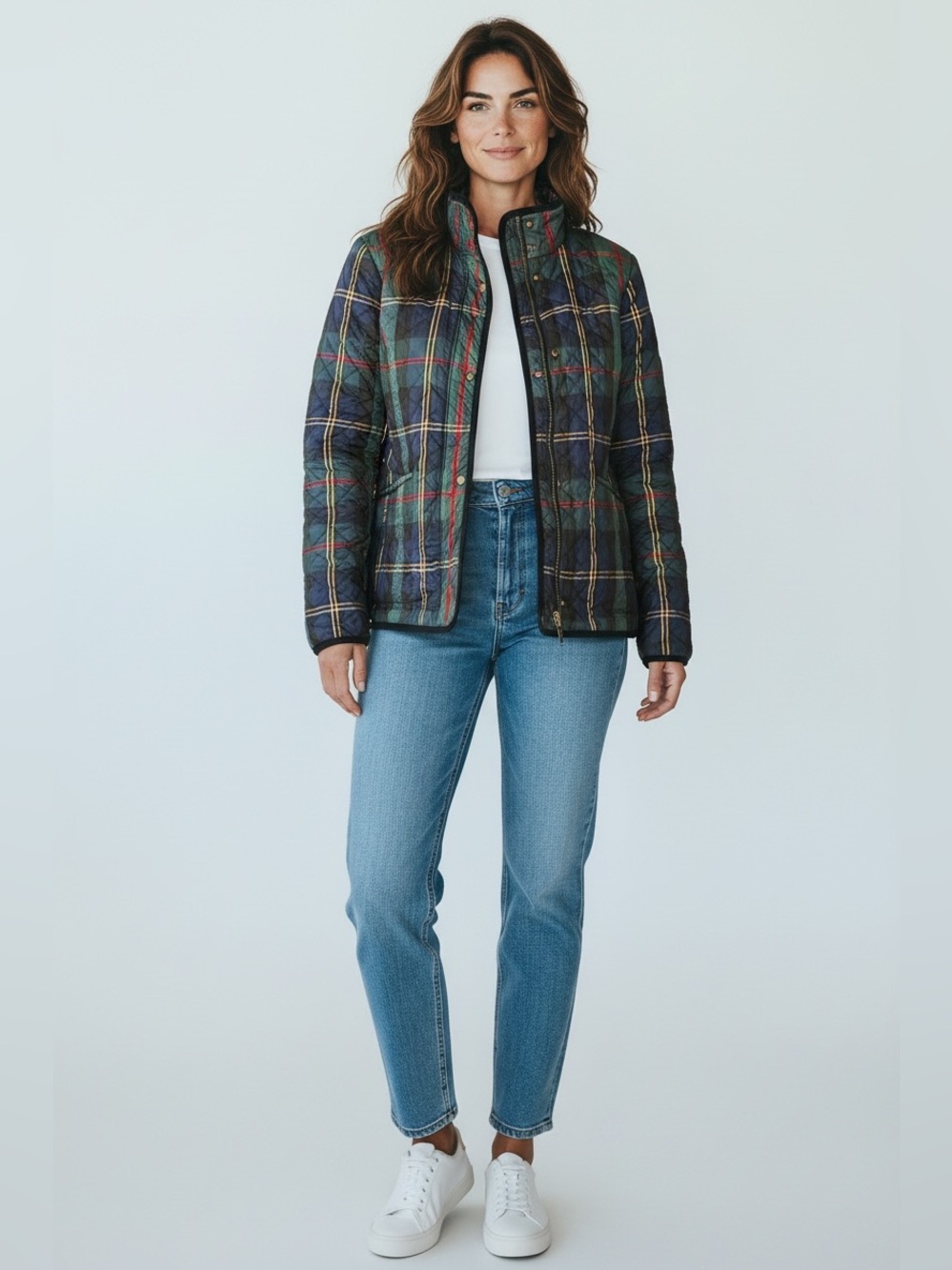 Talbots Quilted Plus Size Women’s Plaid Jacket - Green, Blue Pockets